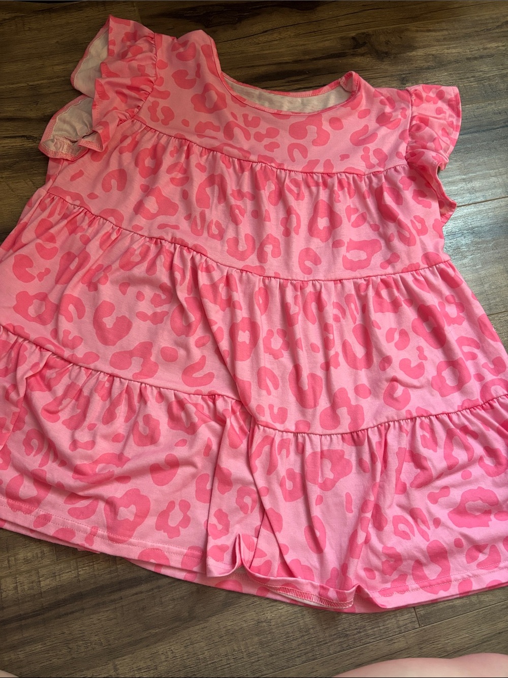 Pink Leopard Print Ruffled Girls Dress